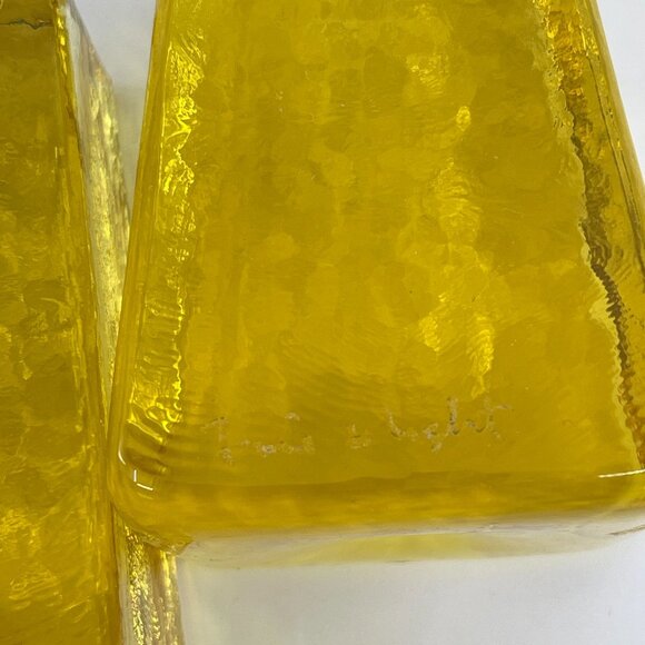 fire and light cast glass candle holders set of 2 citrus yellow signed - Picture 7 of 8